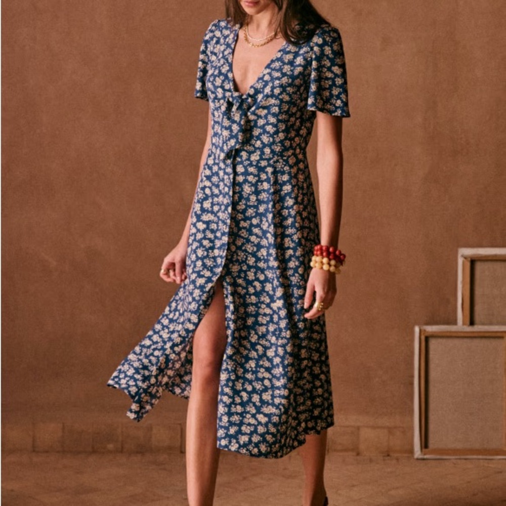 Sezane Blue Floral Midi Dress
